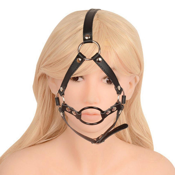 Full Head Harness Metal Ring Gag - Dom's Realm Store BDSM Shibari